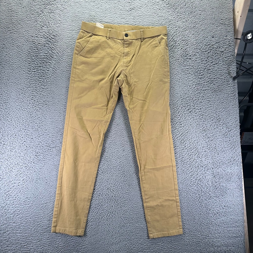 Plaid & Plain Pant Mens 34x30 Brown Cotton Chino Skinny Preppy Business Stretch